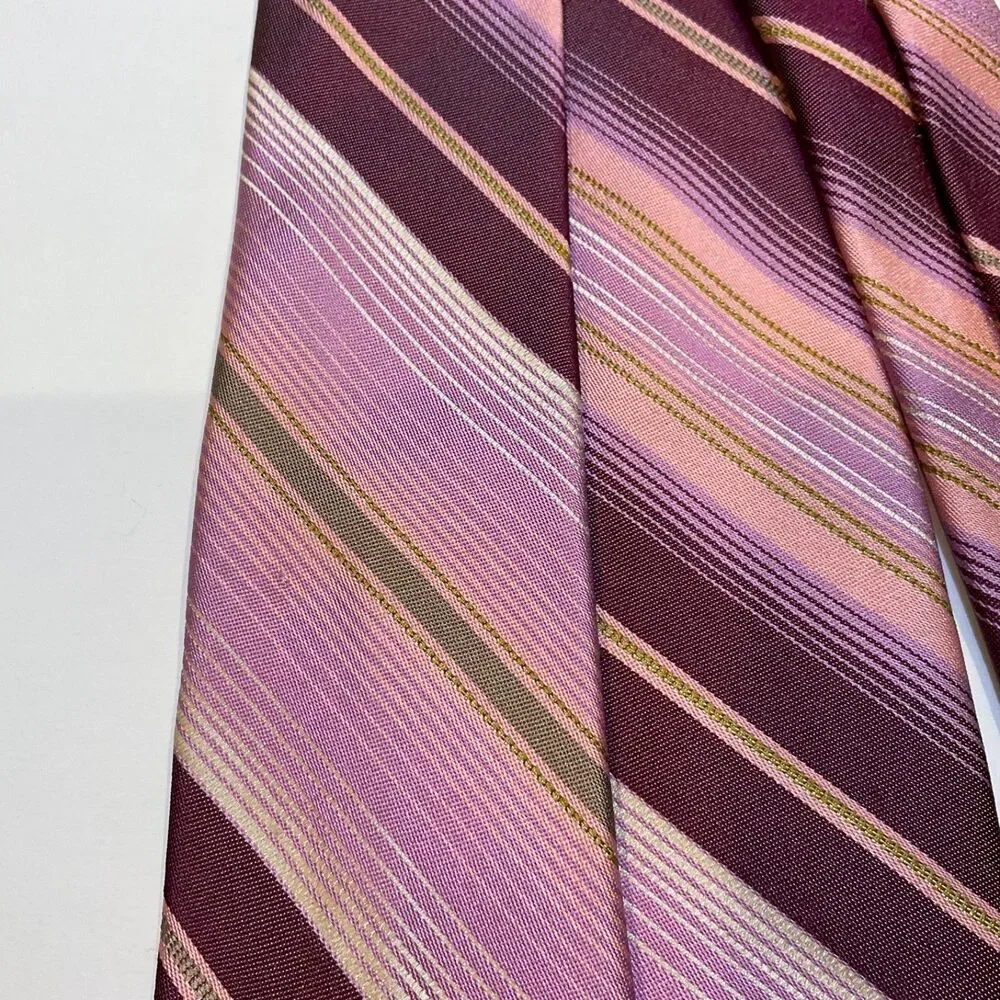 ROBERT TALBOTT Best of Class Silk Repp Tie Luxury Stripe Pink/gold/Mauve USA